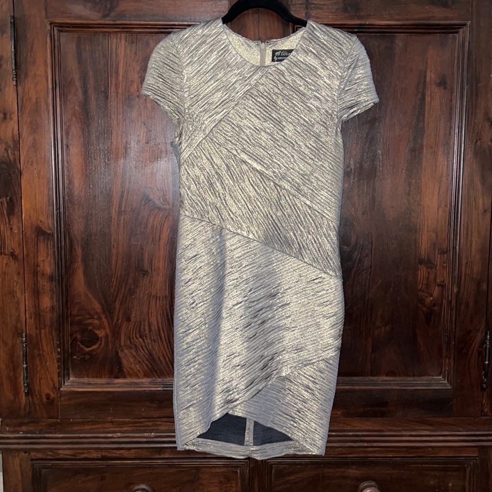 TORN by Ronny Kobo - Copper Metallic Asymmetrical Sheath Dress 6